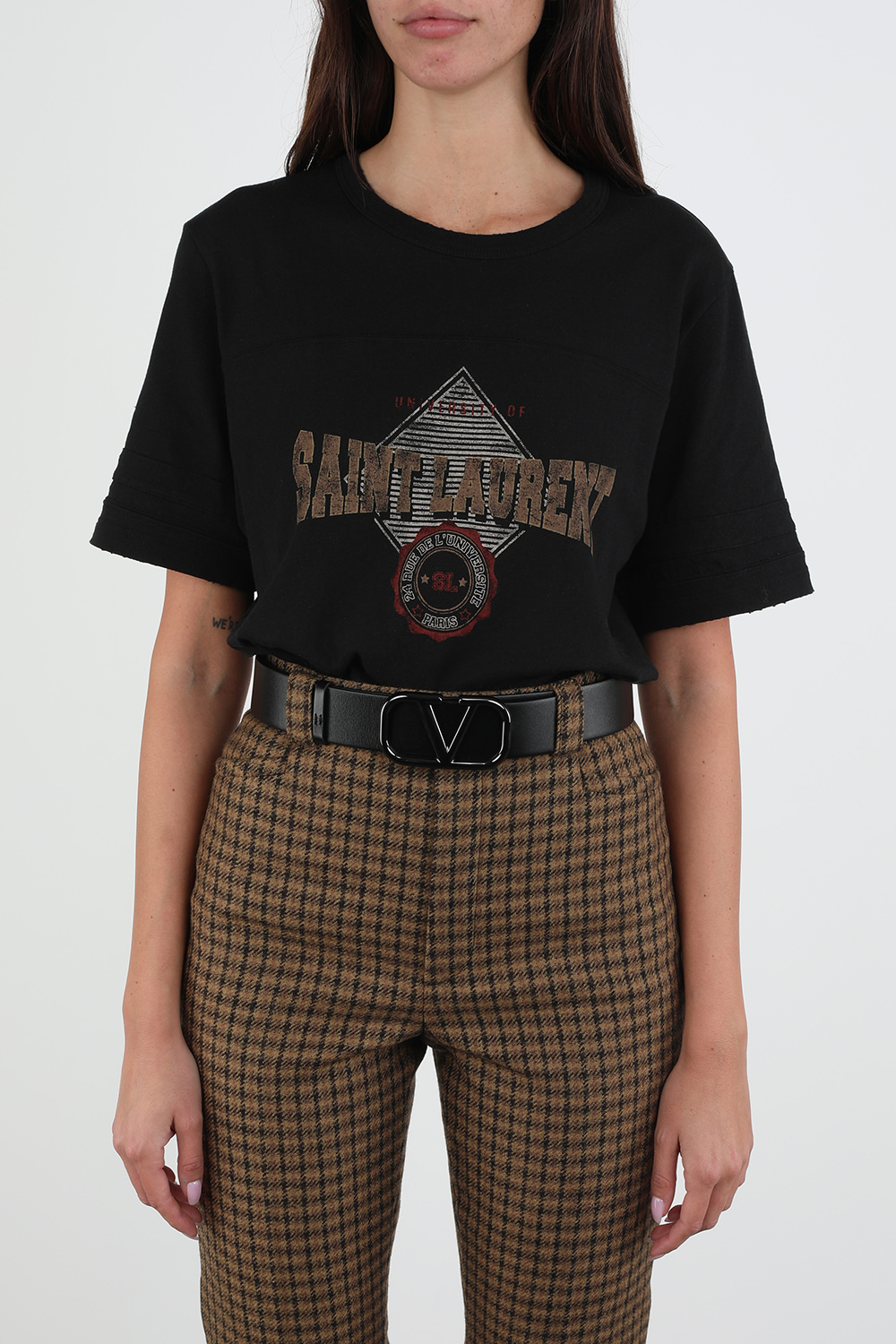 חגורת לוגו מעור בצבע שחר